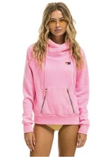 Aviator Nation Ninja Pullover Hoodie Large Pink Gold Zippers Rainbow Logo