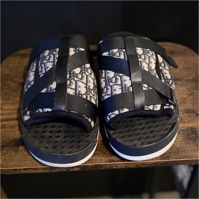 Men's Dior Slide Sandals  Black Off White Logo Print Strap Slip-On EU/AU 47-48