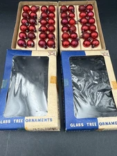Vtg 2 Boxes 2 Doz /24 Brite Star 16 mm Glass Tree Ornaments Red Japan Christmas