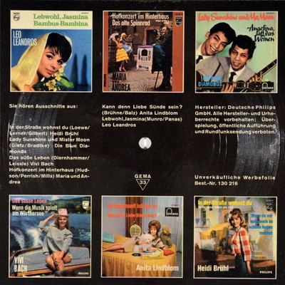 7'' HEIDI BRÜHL-VIVI BACH-ANITA LINDBLOM Werbefolie PHILIPS-FONTANA 1962 wie NEU!