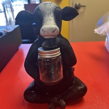 Exhart Solar Cow Garden Statue, LED Firefly Jar, Durable Hand Painted Resin Gard
