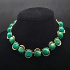 Coro Green Moon Glow Collar Necklace Gold Tone VIntage Costume Jewelry