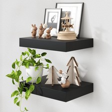 2 PCS Deep Floating Shelves 16 Inch Black Wall Mount 12 Inch Deep Storage