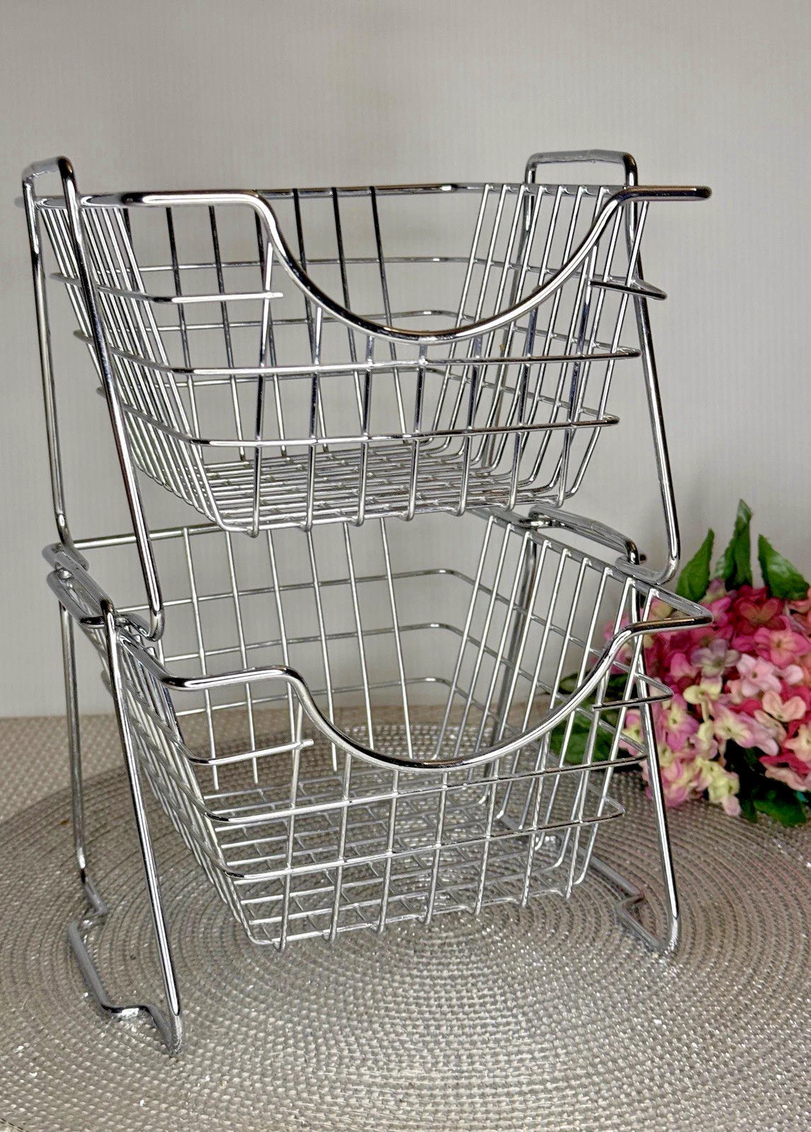 Stackable Wire Metal Baskets Sturdy Cabinet Organizers Pantry Kitchen Desk