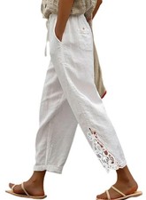 Womens Casual Pants Lightweight Drawstring Elastic Waist Trousers with Pockets