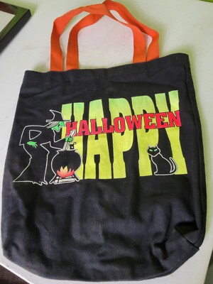 Vintage Happy Halloween Candy Bag Treat Sack USA Made Witch 1980s Black Cat
