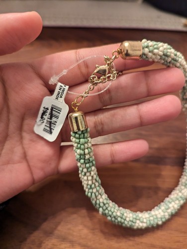 Free People Diving In Necklace Beaded GREEN & White Braided Gold Choker NWT $38 - Picture 4 of 4