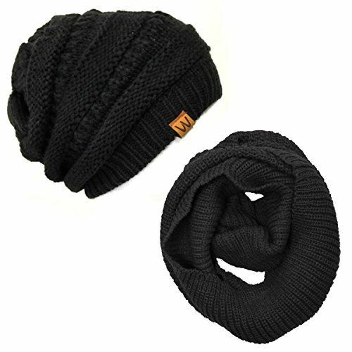 Wrapables Winter Warm Knitted Infinity Scarf and Beanie Hat Set, Black ...