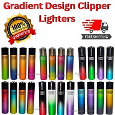 Clipper Lighters GRADIENT New Design Full Set Black Silver Top Gas Refillable UK
