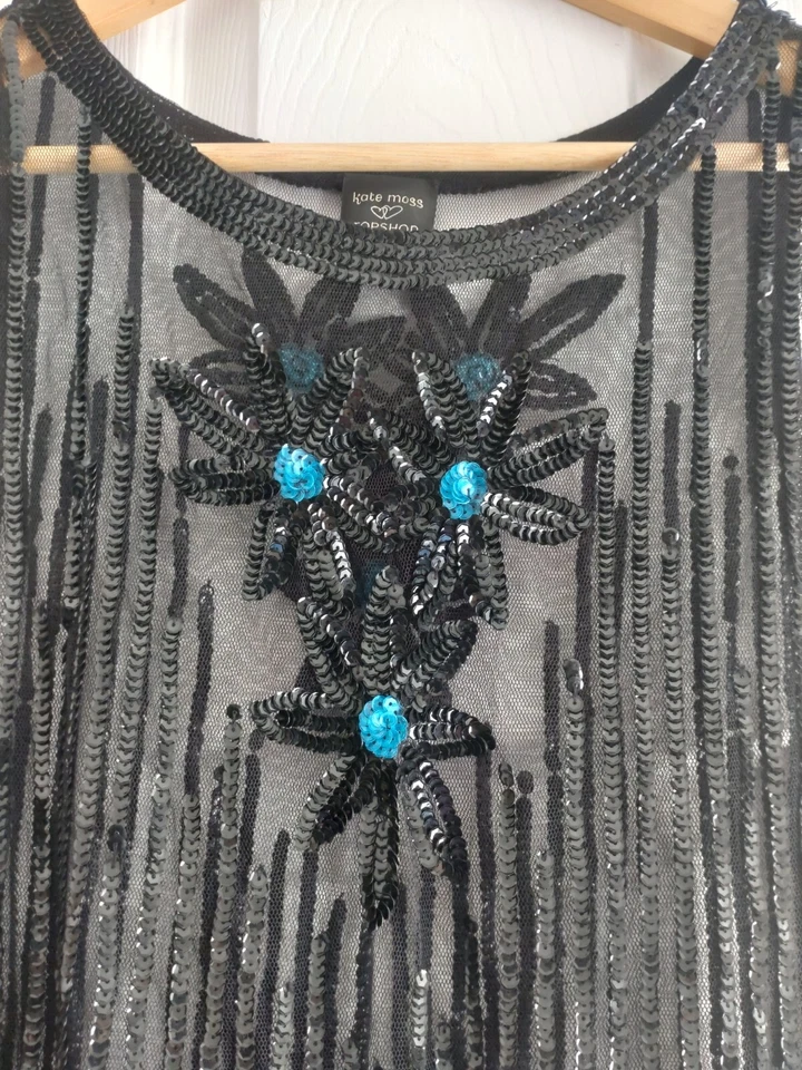 Kate Moss x Topshop Sheer & Sequin Top. 20s Gatsby Flapper Style. Size 10 - Image 4 of 4