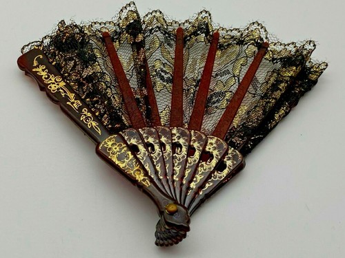 Two Luxurious Vintage Fabric Hand Held Folding Fans from around the World Black - Picture 3 of 12