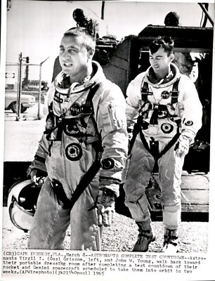 #ad #ad LG48 1965 Wire Photo ASTRONAUTS COMPLETE TEST COUNTDOWN GRISSOM YOUNG SPACESUIT $20.00