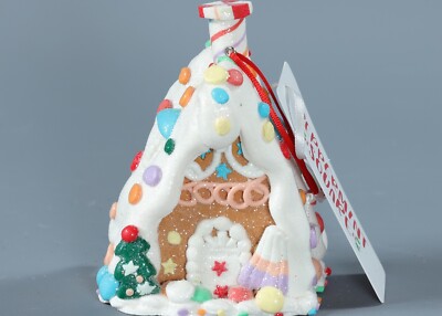 PEPPERMINT SQUARE GINGERBREAD HOUSE w/ICING Clay Dough Tree Ornament 4 