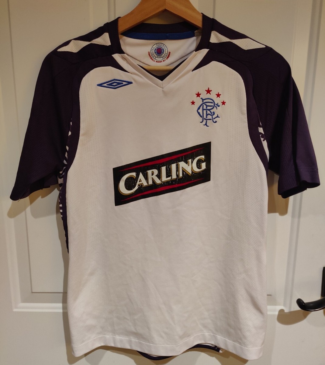 Rangers FC Glasgow Scotland White UMBRO CARLING SOCCER JERSEY Boys