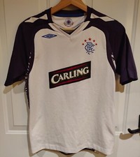 Rangers FC Glasgow Scotland White UMBRO CARLING SOCCER JERSEY Boys Large Youth