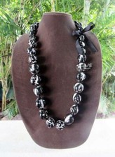 NEW beautiful Black Textured "Marble" Kukui Lei ~ Hawaii Luau Wedding Graduation