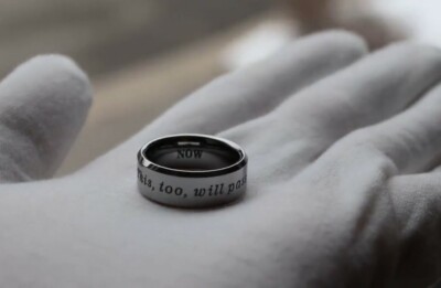This Too Will Pass Ring, Gam zeh ya'avor, Power of Now Quote, 857 Tungsten Ring