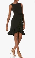 CALVIN KLEIN Women's Sleeveless Dress Self Belt/Ruffle Skirt BlackSize 8