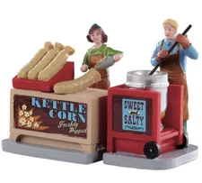 Lemax KETTLE CORN STAND -2 Piece  Holiday Village  Carnival Train Accent Set