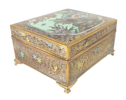 Vintage Japanese Woven Bamboo Rectangular Box Colored Diamond