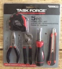 5 Piece Home Tool Set By Task Force #0099633 New/unopened