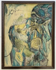 John Signed Vintage Cubism Modernism Abstract Jester Harlequin Musician Painting