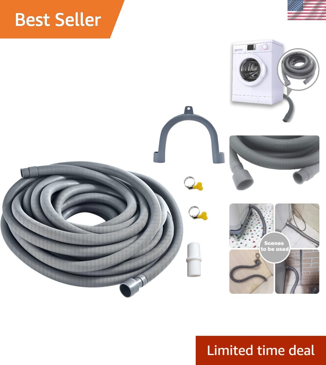 Washing Machine Drain Hose- 49ft Washer Drain Hose Extension Kits, Flexible C...