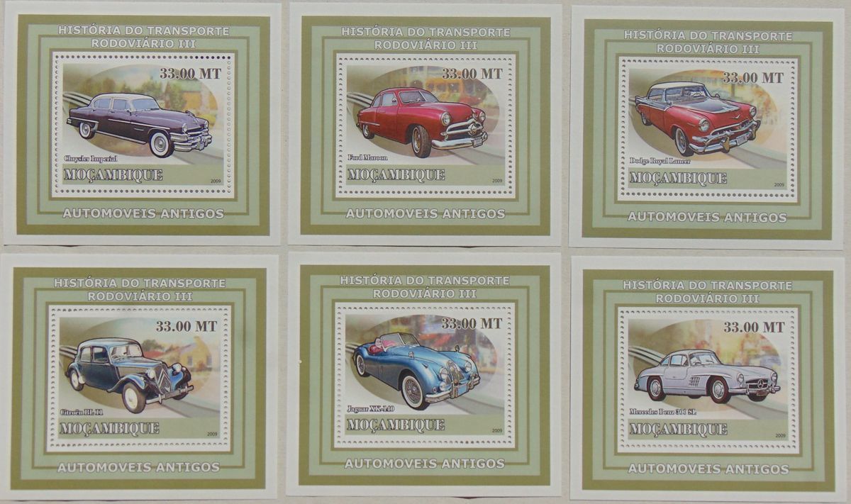 Vintage classic cars SET 6 SHEETS DELUXE Mozambique 2009 Sc.1822
