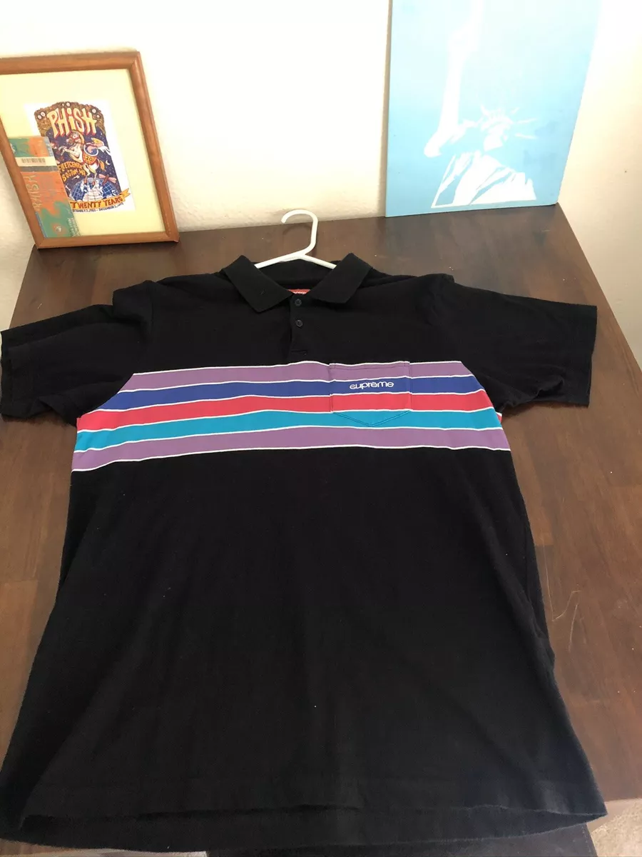 Supreme Polo Shirt Black Multi Striped SzM