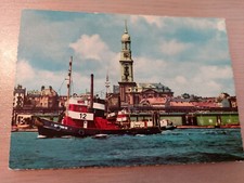 Postkarte Hafenschlepper Bugsier 12 Hamburg Hafen und Michaeliskirche gelaufen