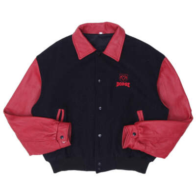 Vintage Dodge Leather / Wool Varsity Jacket Size L, Black Red | eBay