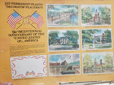 VINTAGE Bicentennial U.S. 6 Plastic Patriotic Placemats 1776-1976 Americana 