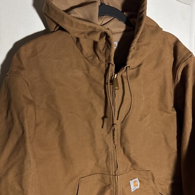 VTG Carhartt Hooded Zip Work Wear Jacket J131 BRN THERMAL Lined