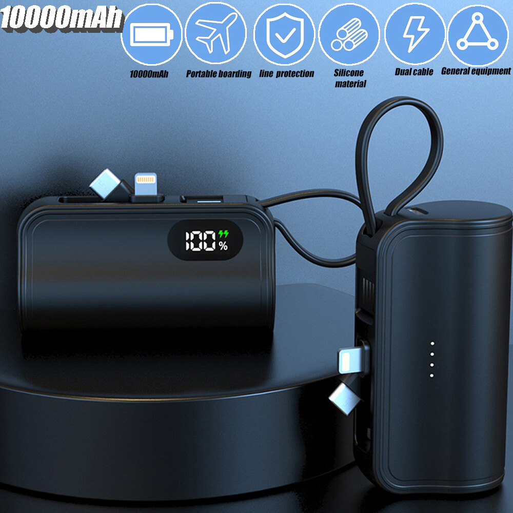 10000mAh Mini Power Bank Portable Fast Charger External Battery Pack Dual cable