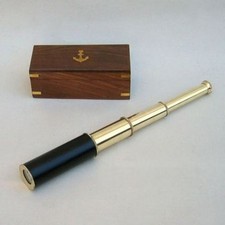 BRASS TELESCOPE 15" IN WOODEN BOX TELESCOPE PIRATE NAUTICAL- SPYGLASS