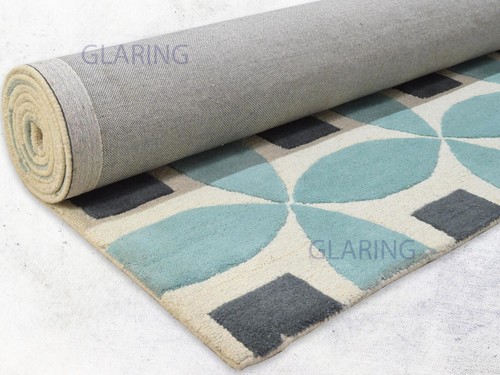 Handmade wool moroccan rug – modern geometric design in light blue & gray - Picture 9 of 9