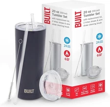 BUILT 20oz Double Walled Stainless Steel Tumbler Set with Replacement Lid