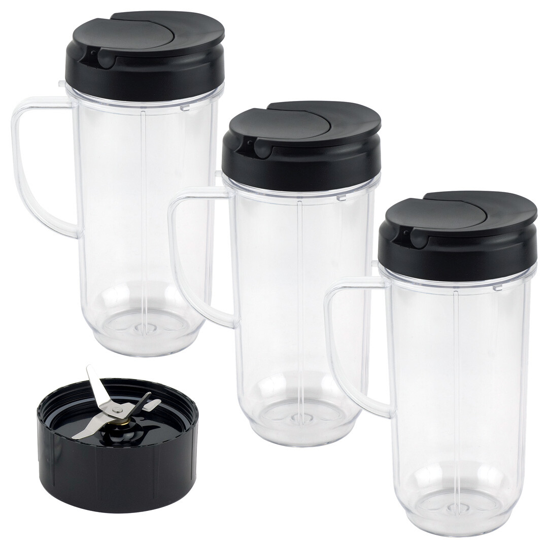 3 Pack 22 oz Tall Cup, Flip Top To-Go Lid + Cross Blade Repl