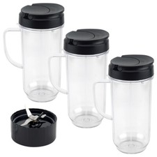 Paquete de 3 tazas altas de 22 oz, tapa abatible para llevar + hoja cruzada Magic Bullet de repuesto