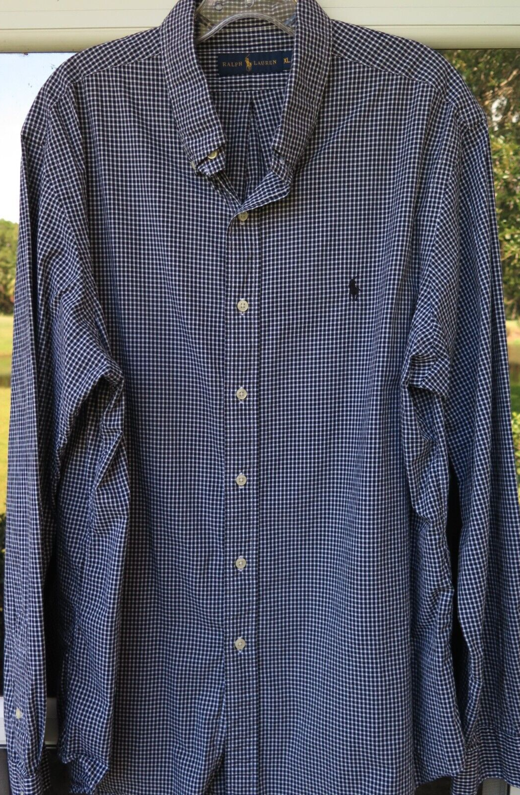 Polo pony Ralph Lauren uomo puro cotone nero bianco quadri recente camicia casual XL