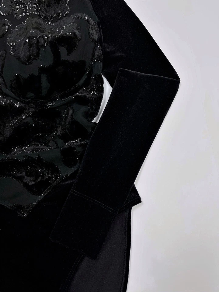 Body La Perla Vintage Terciopelo Terciopelo Manga Larga Cuello Alto Negro Talla L (EE. UU.) Foto 4 de 4