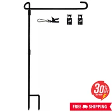 Garden Flag Stand-Holder-Pole with Garden Flag Stopper and Anti-Wind Clip for...