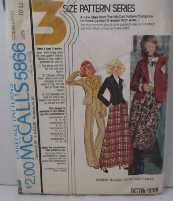 McCall's Pattern 5866 Miss Sz C (10-12-14) Blazer Skirt 2 Lengths Pants Vintage