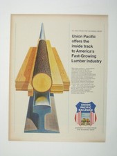 Vintage Union Pacific Railroad Lumber Industry Print Ad 1960s Train Rail Tree