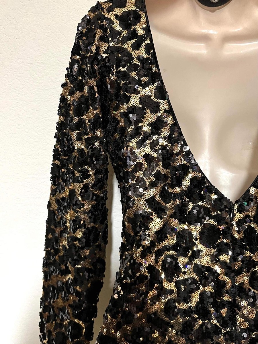 Dress The Population gold print sequin mini size XS #26 NWT | eBay