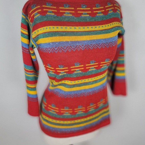 Andy's Juniors sweater 3/4 wide sleeve 55% ramie marbled southwestern size Med - Picture 12 of 16