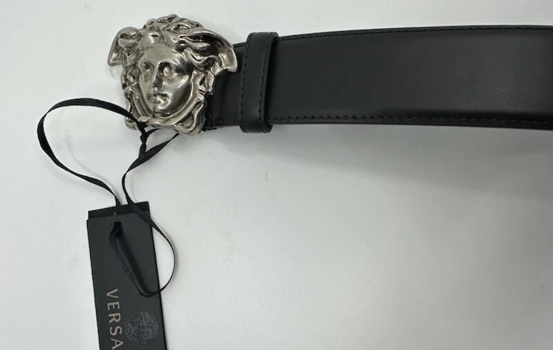 Cintura Versace Medusa Cintura Vitello in pelle nera e fibbia palladio 95 38