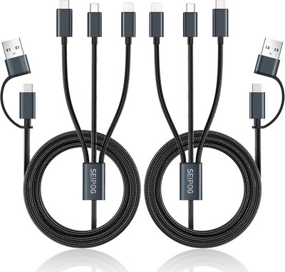 5-in-1 Nylon Braided Multi Charging Cable, 4FT USB C/A, 2 Pack