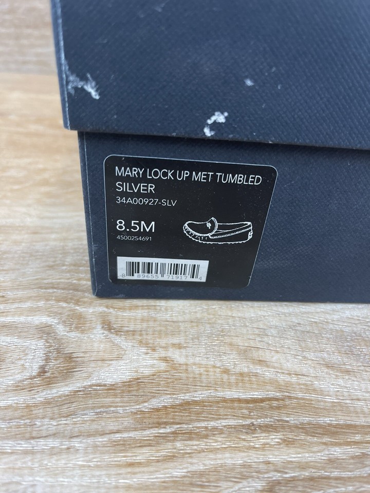 Authentic Coach Mary Lock Up Silver Leather Moccasins Loafers Women's