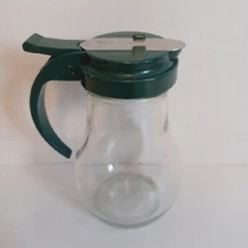 Vintage Glass Syrup Server Green Plastic Lid Made In Taiwan *FREE SHIPPING*